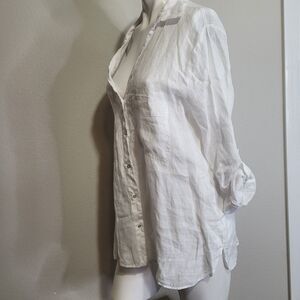 NEW Zara XXL blouse linen adjustable sleeve collar longsleeve button down